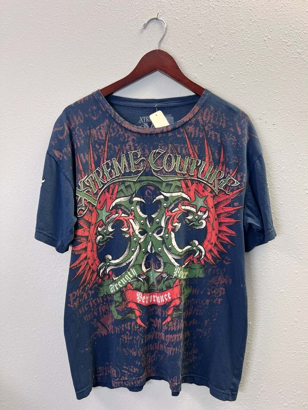 Xtreme Couture T Shirt XL Blue Affliction All Over Print MMA Graphic Tee 0289